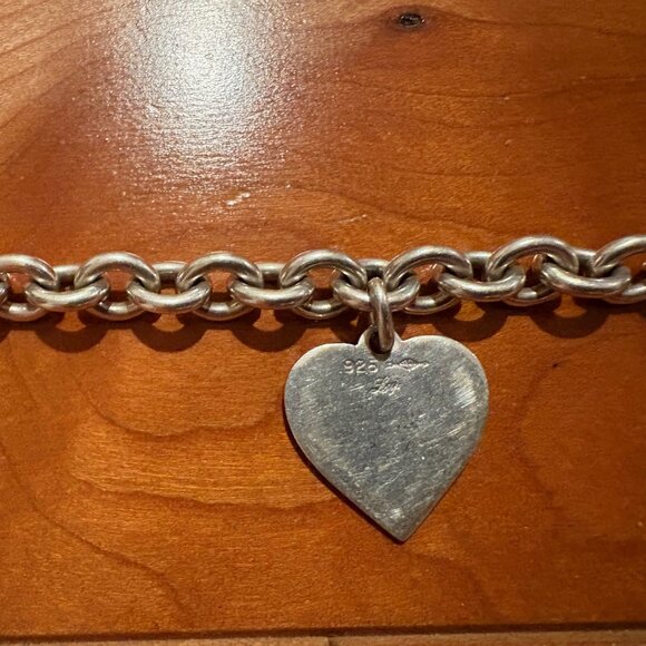 Sterling Silver 925 Link Cable Chain Heart Charm Bracelet 7.5” / 27 G - Picture 3 of 5